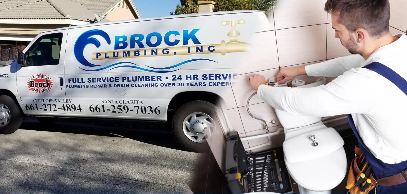 Brock Plumbing service van and technician, appliance installation in Palmdale, Lancaster and Santa Clarita, CA